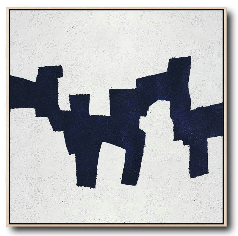 Buy Large Canvas Art Online - Hand Painted Navy Minimalist Painting On Canvas,Original Abstract Oil Paintings #Z0T2
